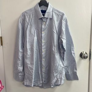 David Donahue Mens Blue/White/Brown Dress Shirt (5081)